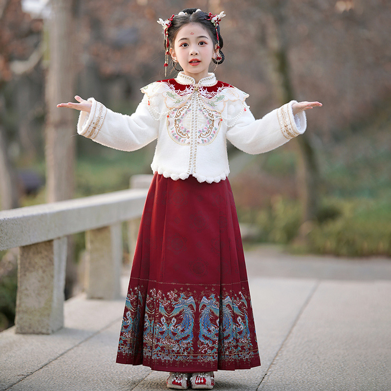 Designer ethnic trend dress winter Hanfu girls' horse face skirt children's new Chinese clothing Tang style girls' ethnic style dress