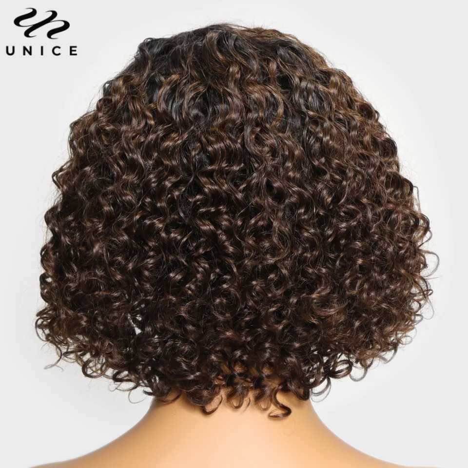UNice Hair Ombre Brown Curly Bob Wig Human Hair 7x5 Pre Cut Lace Glueless Wig Ready To Wear Side Part Short Curly Wigs for Women W251023