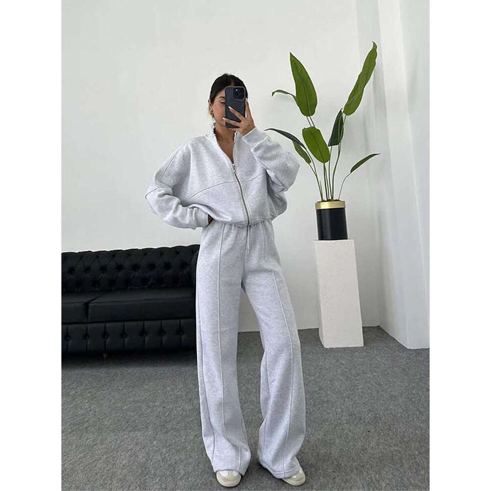 Casual American Autumn Winter Cardigan Sports Women's Fashion Street Style Long Sleeve Jacket and Pants Two-Piece Set