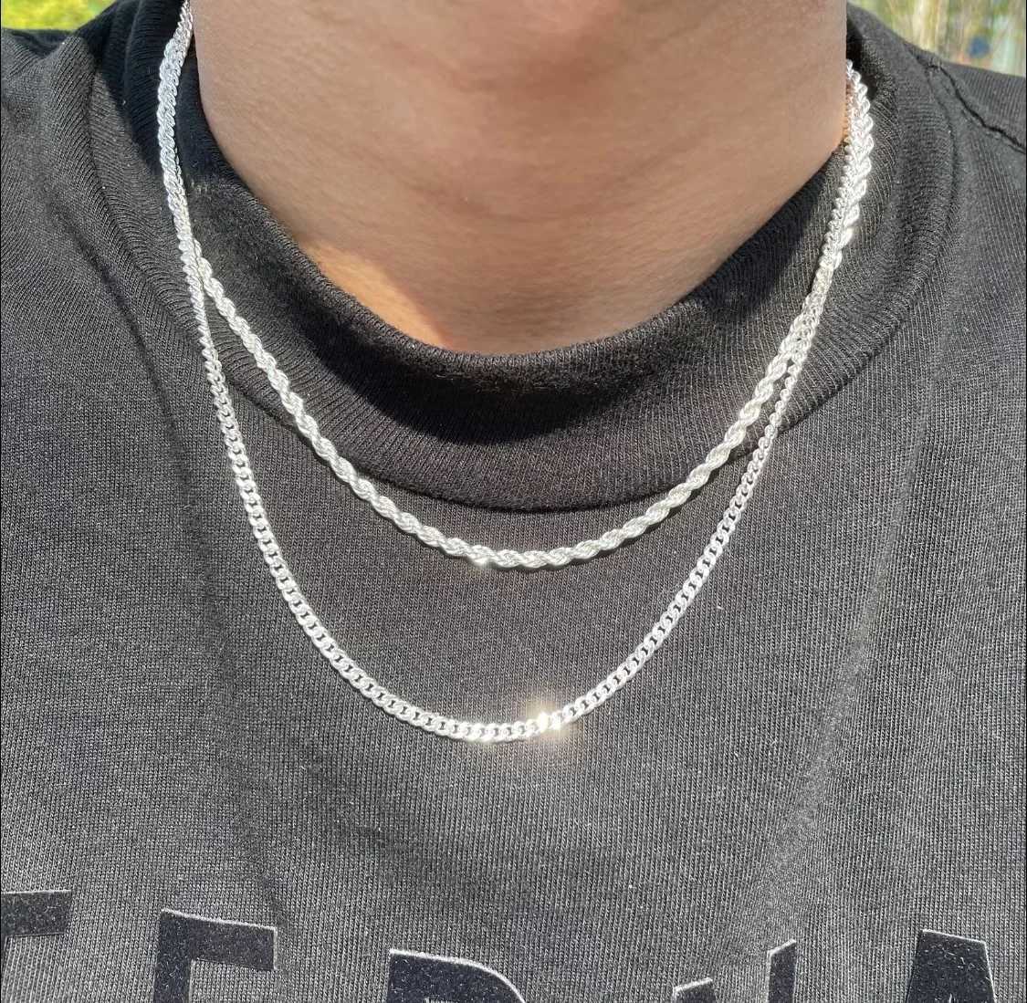 Fashionable Double Chain Set Cross Unisex 3mm Layered Cuban Chain Necklace Set Minimalist Jewellery Gift 2024 Inches GiftXJ251024