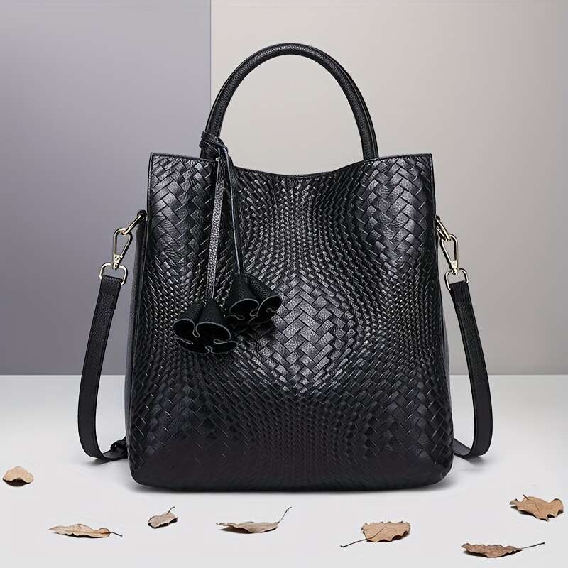 Eegant Handbag Eegant Leather Handbag For Women | Large Capacity, Adjustabe Shouder Strap, Pattern, Back/Bue/Red, Poyester Lined Interior, Tasse