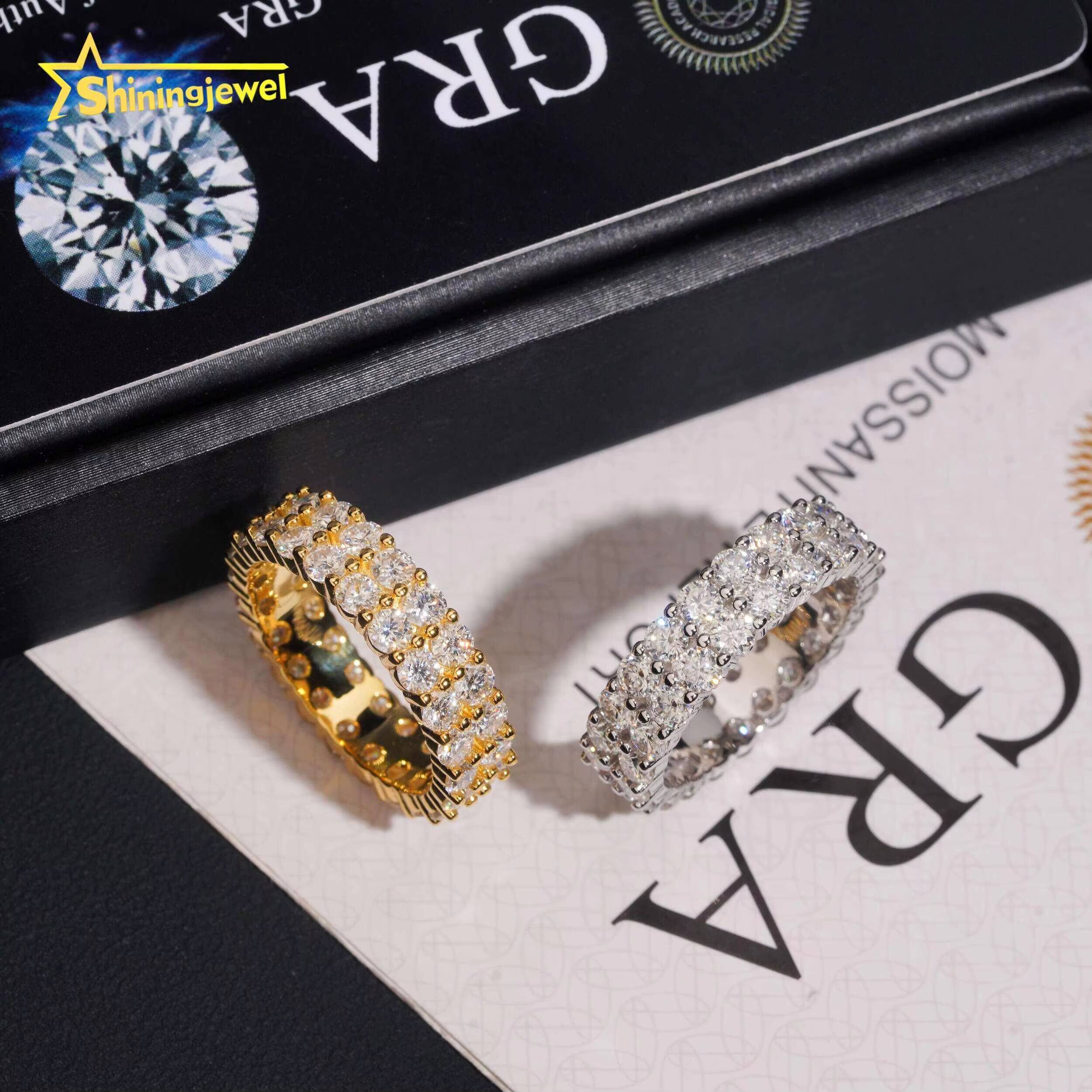 Full Eternity Ring Moissanite 3mm 2 Row Engagement Ring for Men Pass Diamond Fine Jewelry 925 Silver Band Ring