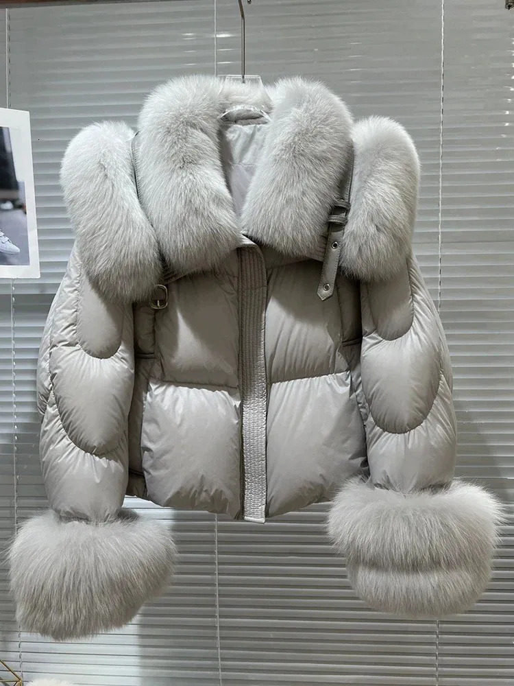 OFTBUY Natural Fox Fur Collar Puffer Jacket Winter Clothing Women Fashion Loose White Duck Down Caot Loose Real Fur Parker 251024