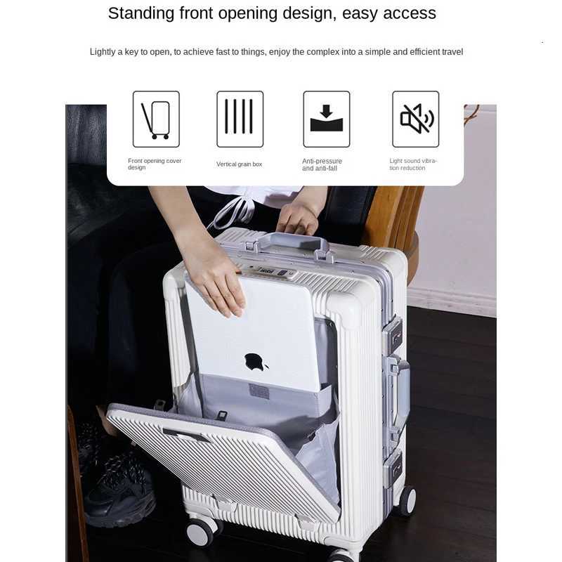 2024 inch New Luggage Aluminum Frame Front Opening Laptop Bag Multifunctional Travel Suitcases Cabin Bag Trolley CaseW251024