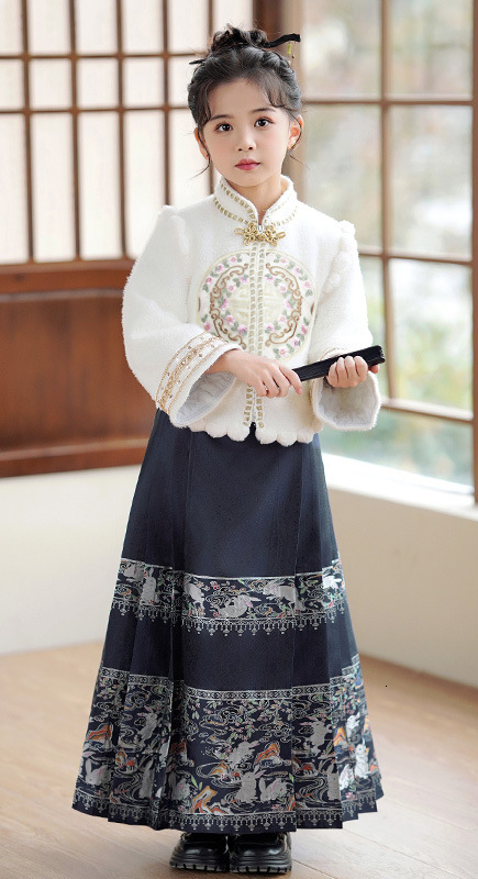 Designer ethnic trend dress winter Hanfu girls' horse face skirt children's new Chinese clothing Tang style girls' ethnic style dress