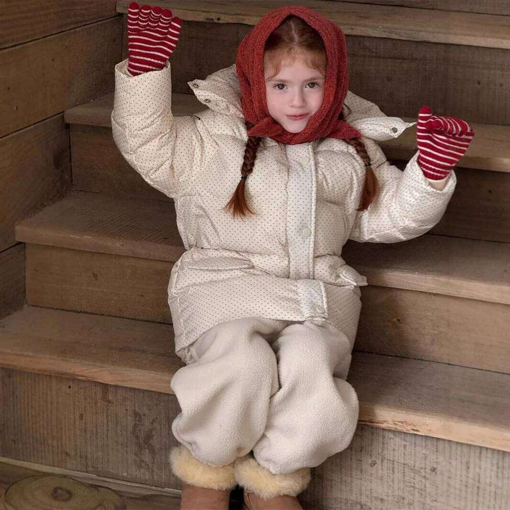 Girls Cotton Clothes Autumn And Winter New Children's Clothing Korean Style Girl Baby Wave Point Waist Hooded Down Jacket