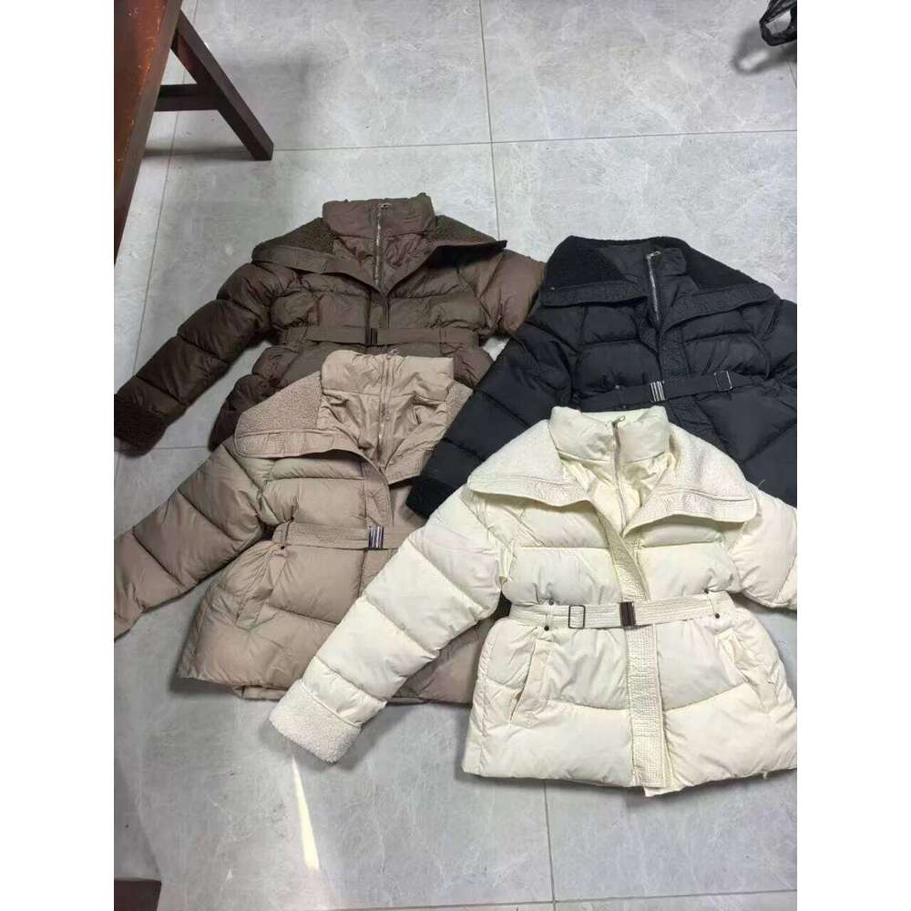 Lamb Wool Spliced Cotton Jacket With Belt Women's Autumn Winter Stand Collar Thick Short Outwear 2025 New Long Sleeved Warm Coat