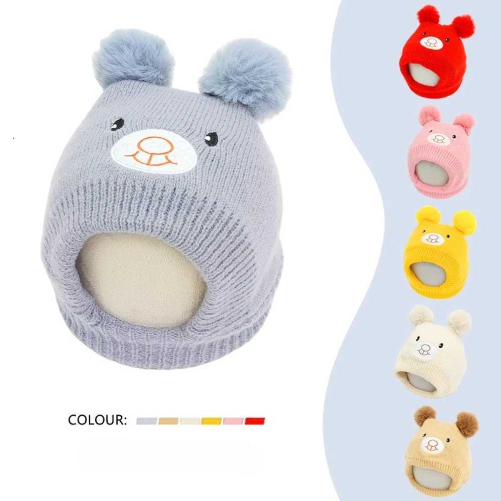 Cute Plush Bear Knitted Hat Baby Winter Warm Wool Beanie Newborn Supplies Boys and Girls Earmuffs MINISO Winter HatL251024