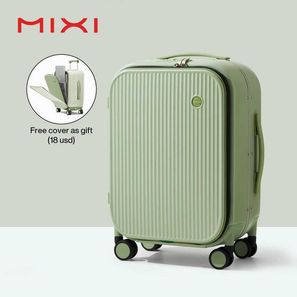 Mixi 2023 New Men 18 20Carry On Suitcase Aluminum Frame Front Laptop Pocket Luggage 100 PC TSA Lock Spinner WheelsW251024