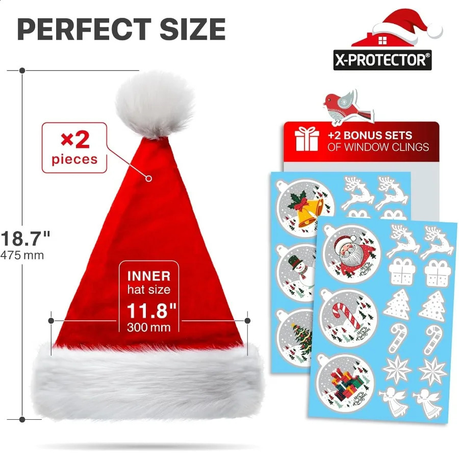 XProtector Santa Hat Large Christmas Hat for Adults Fluffy Christmas Hats for Women and Men Red Velvet Santa Cap Perfect for Ho 251023