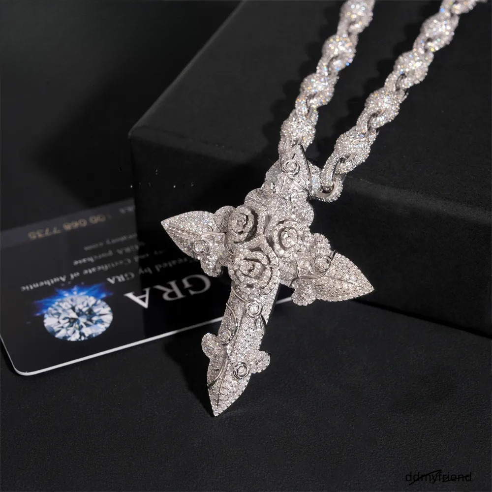 Hip Hop Jewelry Iced Out Cross For Cuban Link Chain Sier Moissanite Dia Charm Pendant Ddmyfriend