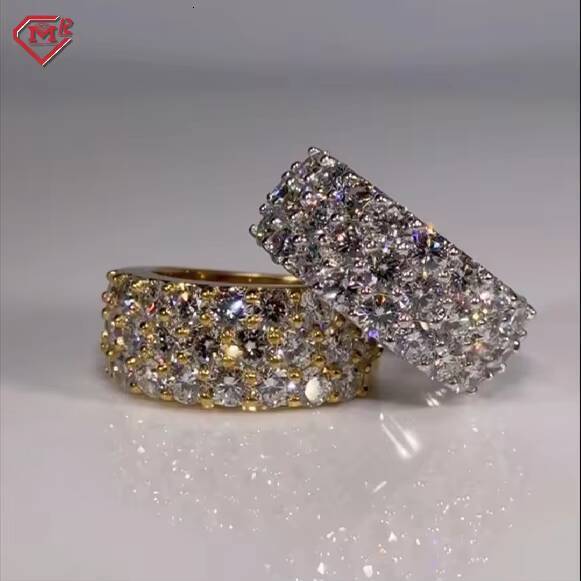 Custom Hiphop Moissanite Ring Fully Iced Out 925 Silver Gold Plated Thick Men Ring Wedding Ring