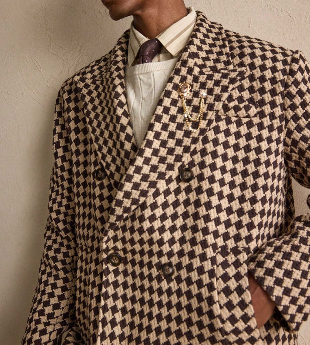 Classic Grid Men's Overcoat Wool Blend One Piece Blazer Double Breasted Winter Warm Coats Street Wear Men's Clothing Outerwears
