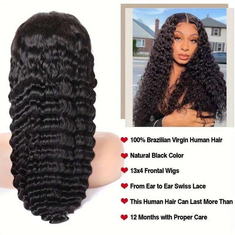 250% Density Brazilian Virgin Curly Front Transparent HD 13x4 Lace Frontal Deep Wave 100% Real Human Wigs Remy Pre Plucked Bleached Knots With Baby Ha