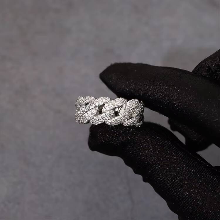 Yy Rts Iced Out Cuban Rings Moissanite Rings Pass Diamond Tester 925 Sterling Silver Hiphop Fine Jewelry Rings for Men