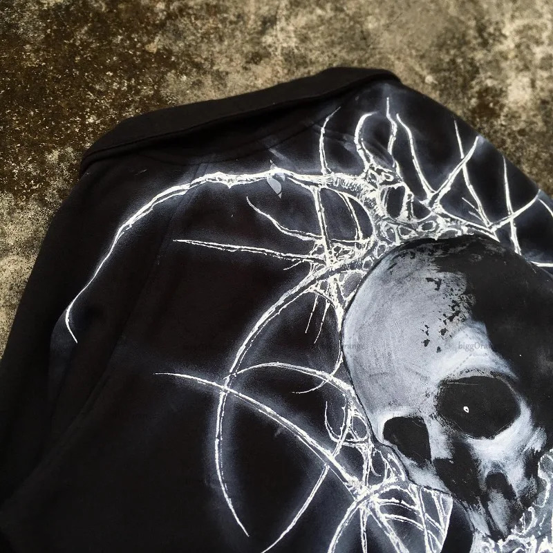 Trendy Harajuku Dark Fashion Loose Zipper Tshirt Men Y2k American Retro Anime Print Oversized Cardigan Women 251018