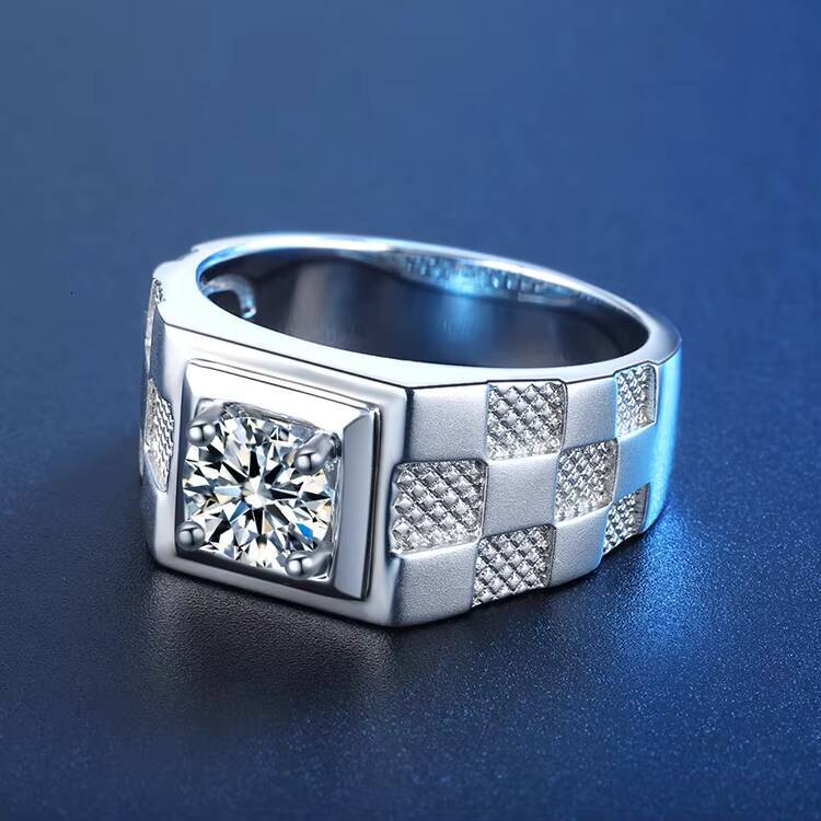 1CT 65MM D VVS Moissanite Engagement Rings S925 Pure Silver Moissanite Mens Ring Fashion Moissanite Ring