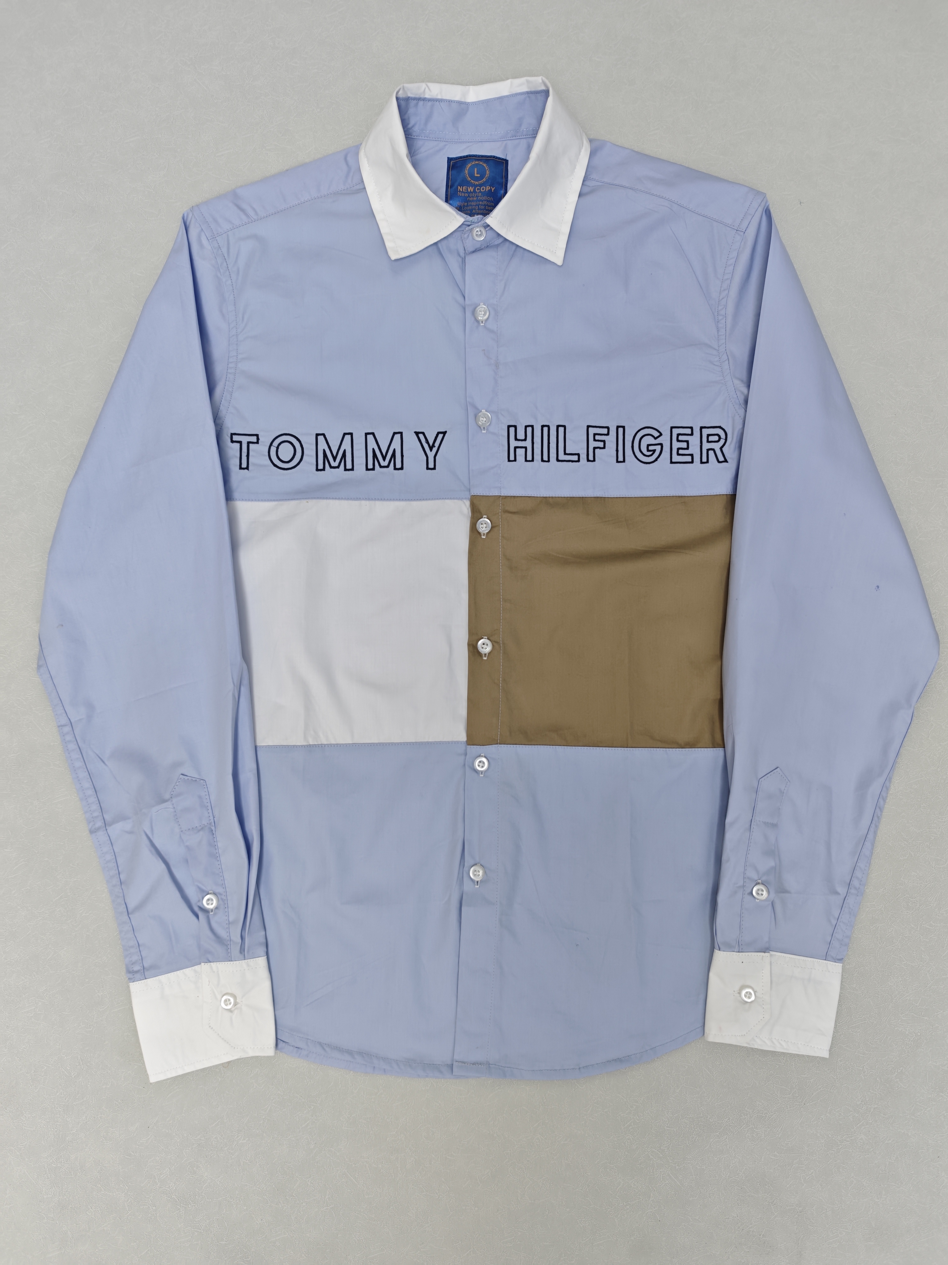 Casual Long Sleeve Color Block Shirt for Men - Trendy Color Combination, Classic Collar, Versatile for Casual and Semi-Formal Occasions-NO02