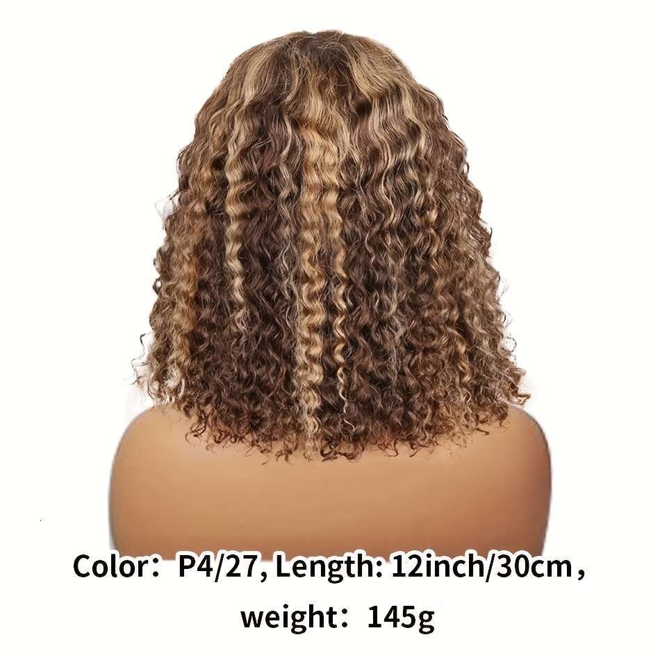 Curly Bob 13X4 Front Brazilian Remy Human Hair Wigs Blonde Brown Deep Wave Short Wig For Women 13x4 Lace Highlight Color 4/27 10-16inch 150%