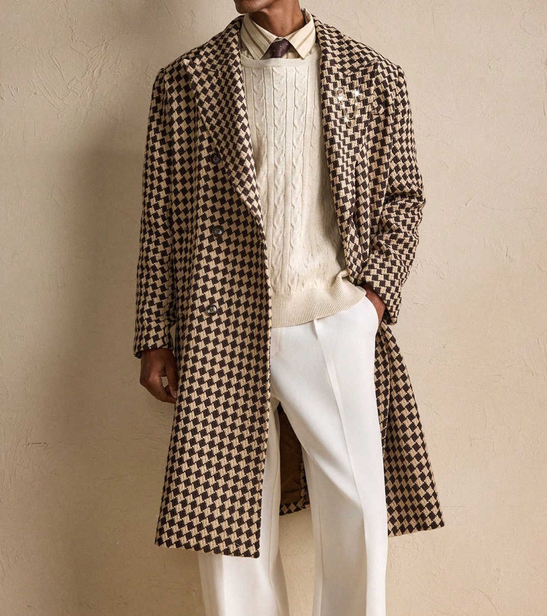 Classic Grid Men's Overcoat Wool Blend One Piece Blazer Double Breasted Winter Warm Coats Street Wear Men's Clothing Outerwears