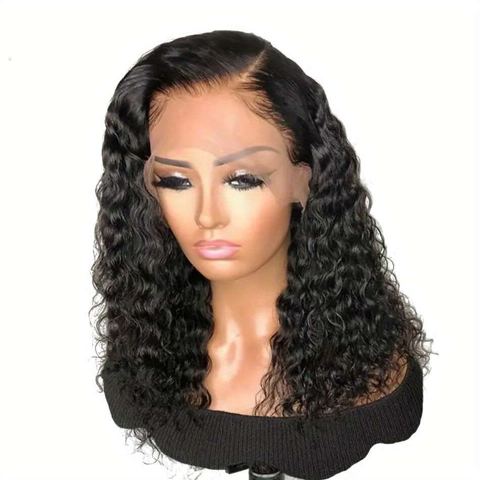 Short Curly Bob 13x4 Front Human Pre Pluck With Baby Hair Deep Frontal Wig For Women Water Wave Lace Wigs