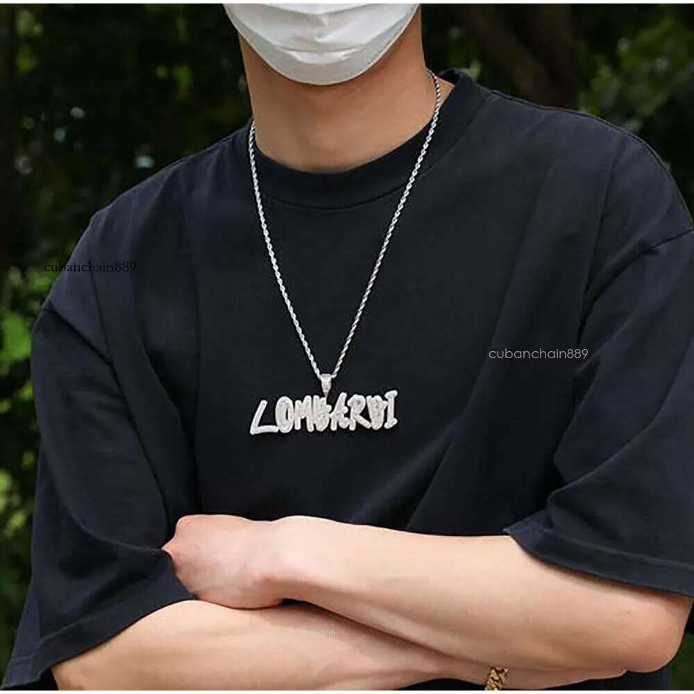 necklace moissanite chain Custom Name A- Z Double layer Stones Cursive Letters Pendant Men Women Gifts Cubic Zirconia Hip Hop Jewelry