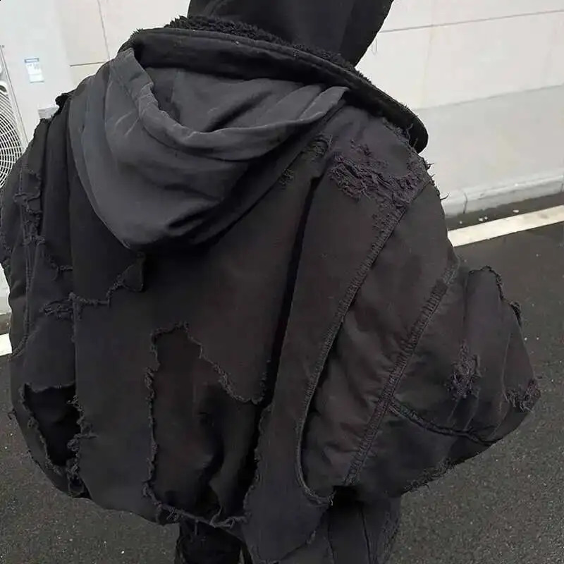 FEWQ American High Street Hooded Jacket Cotton Darkwear Solid Color Long Sleeve Male Tops Pocket 24E5366 251020