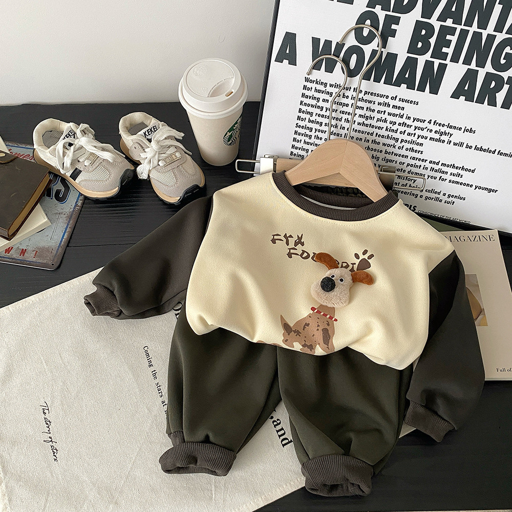 Free Shipping 2025 Cute Kids Hoodie Set 2-Piece, Cute Puppy Dog Plush Design, Boys Spring Autumn Casual Outfit