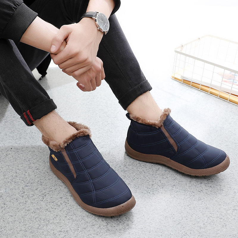 Winter designer fashionable men's cotton shoes high top warm wool snow boots umbrella cloth large cotton shoes lightweight couple cotton shoes