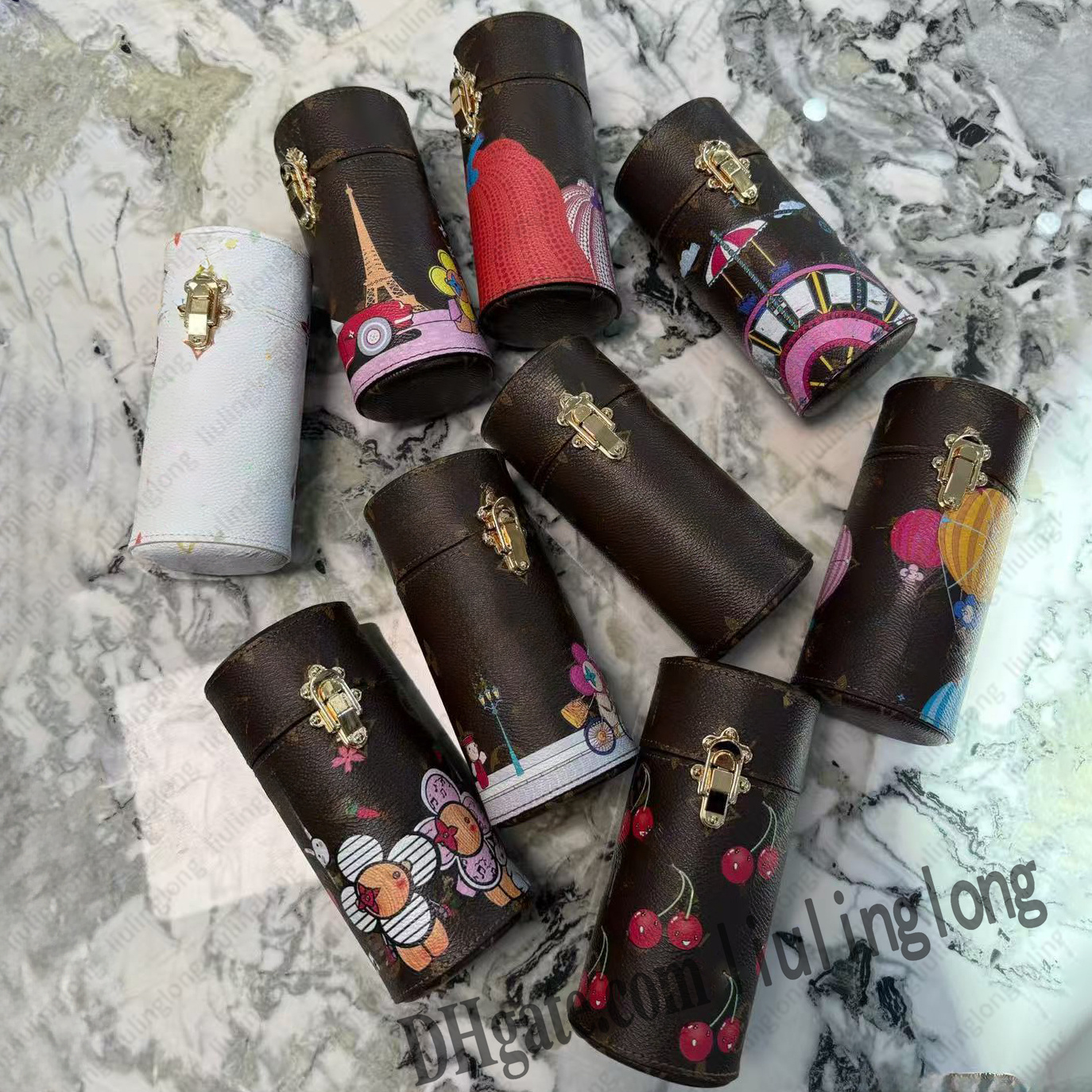 travel case luxury lipstick perfume pouch holds lipsticks and small beauty essentials round barrel shaped storage box makeup case leather portable lipstick bag