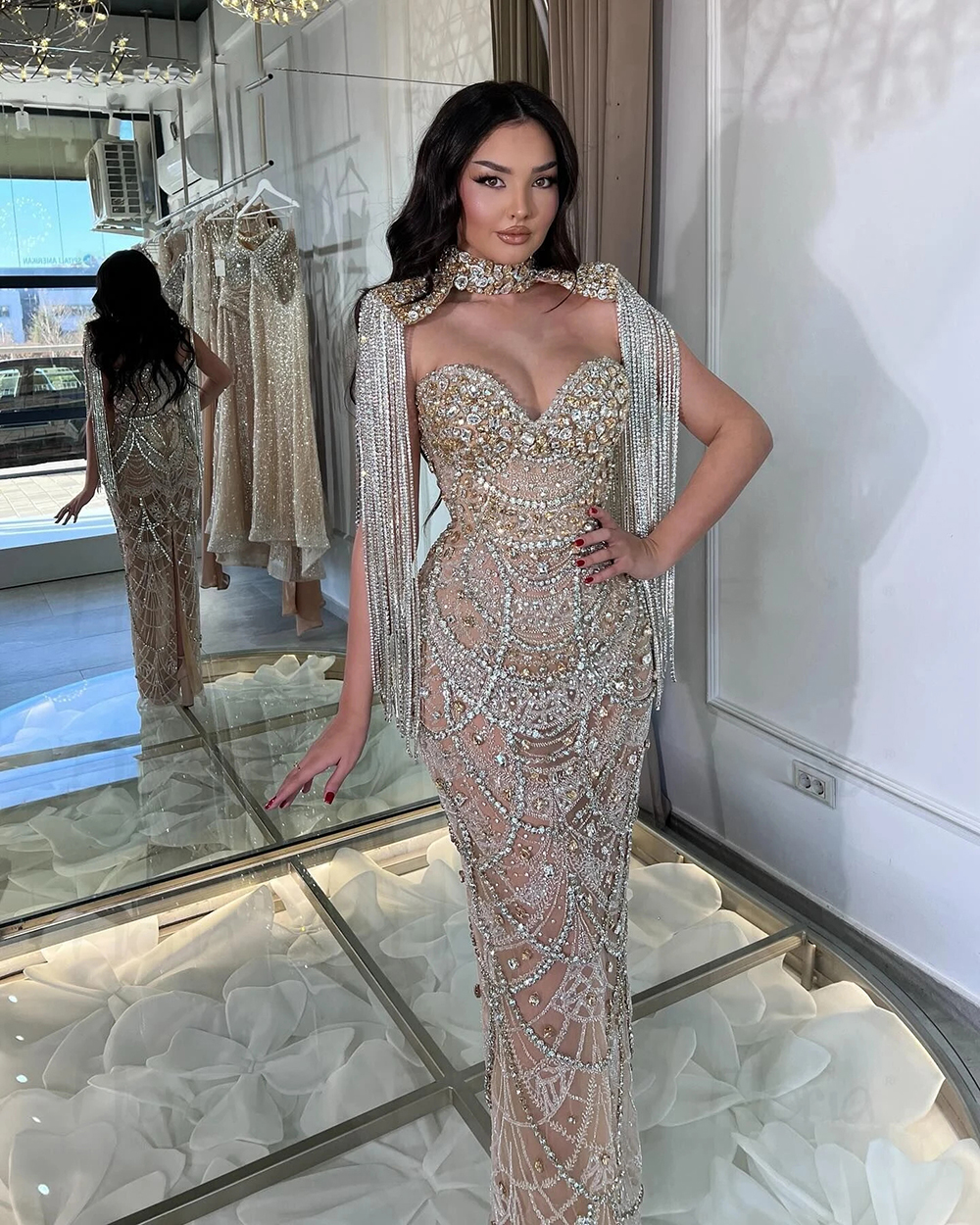 Luxury Evening Dresses Mermaid Sweetheart Rhinestones Prom Dresses Backless Celebrity Party Gown Customized Vestido De Novia