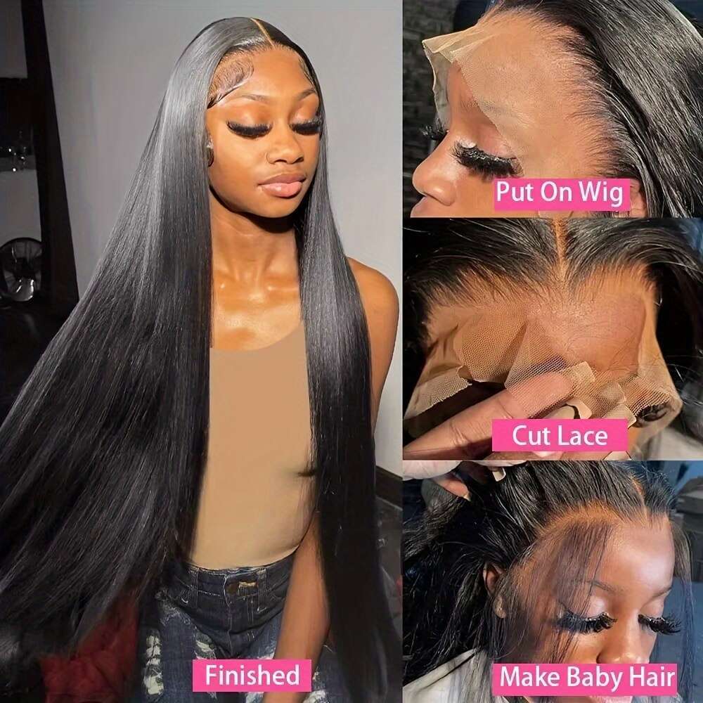 20nch-38inch Bone Straight HD 13x6 Glueless Wigs Human Hair Frontal PrePlucked for Women 200%Density, Lace Front Ready to Wear Hiensity Wig, Handtied 