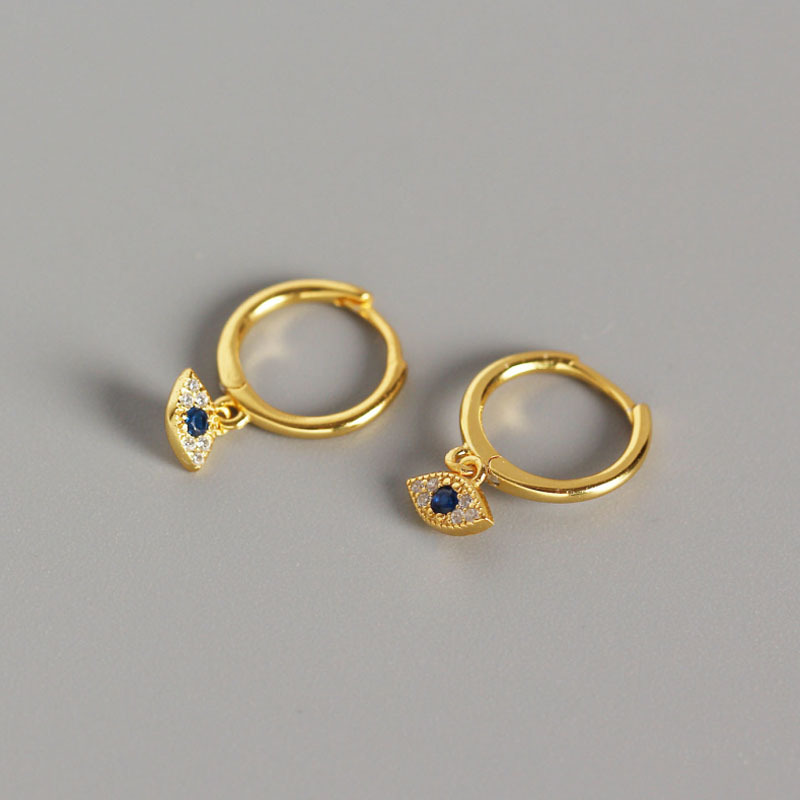 Luxury earrings 18K gold plated S999 sterling silver Devil's Eye earrings with blue diamond inlaid sparkling diamond geometric ring earrings Desi