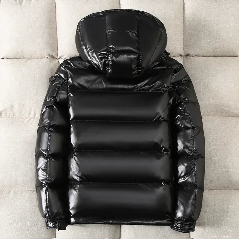 Winter Bright Down Men Fashion Casual Parkas Coat Thick Warm Glossy White Duck Zipper Male Shiny Hooded Youth Women Jacket 251020