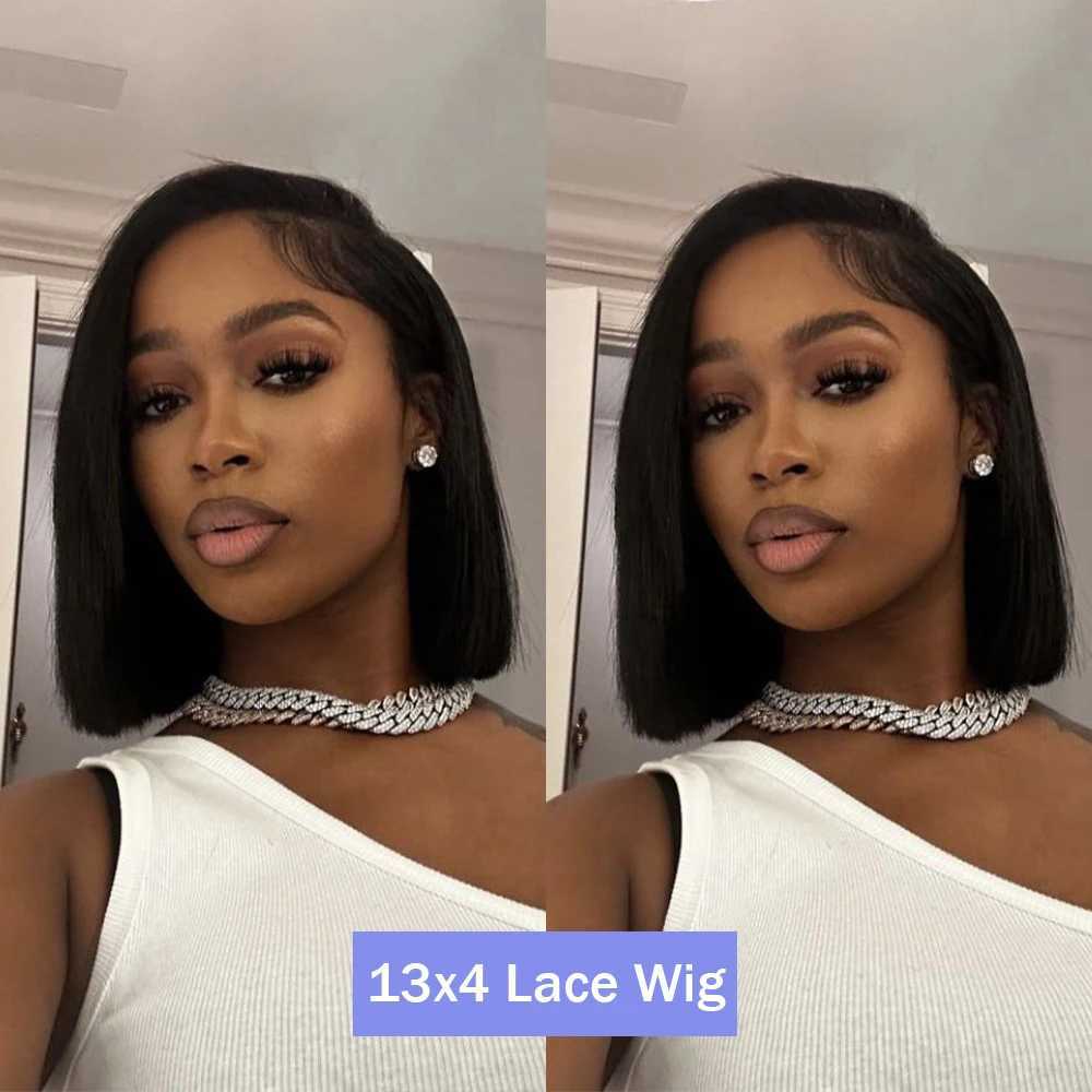 100 Human Hair Black Straight Bob Wig Brazilian Remy 13x4 Transparent Lace Front Wigs 4x4 Closure Lace Frontal Short Bob Wigs W251023