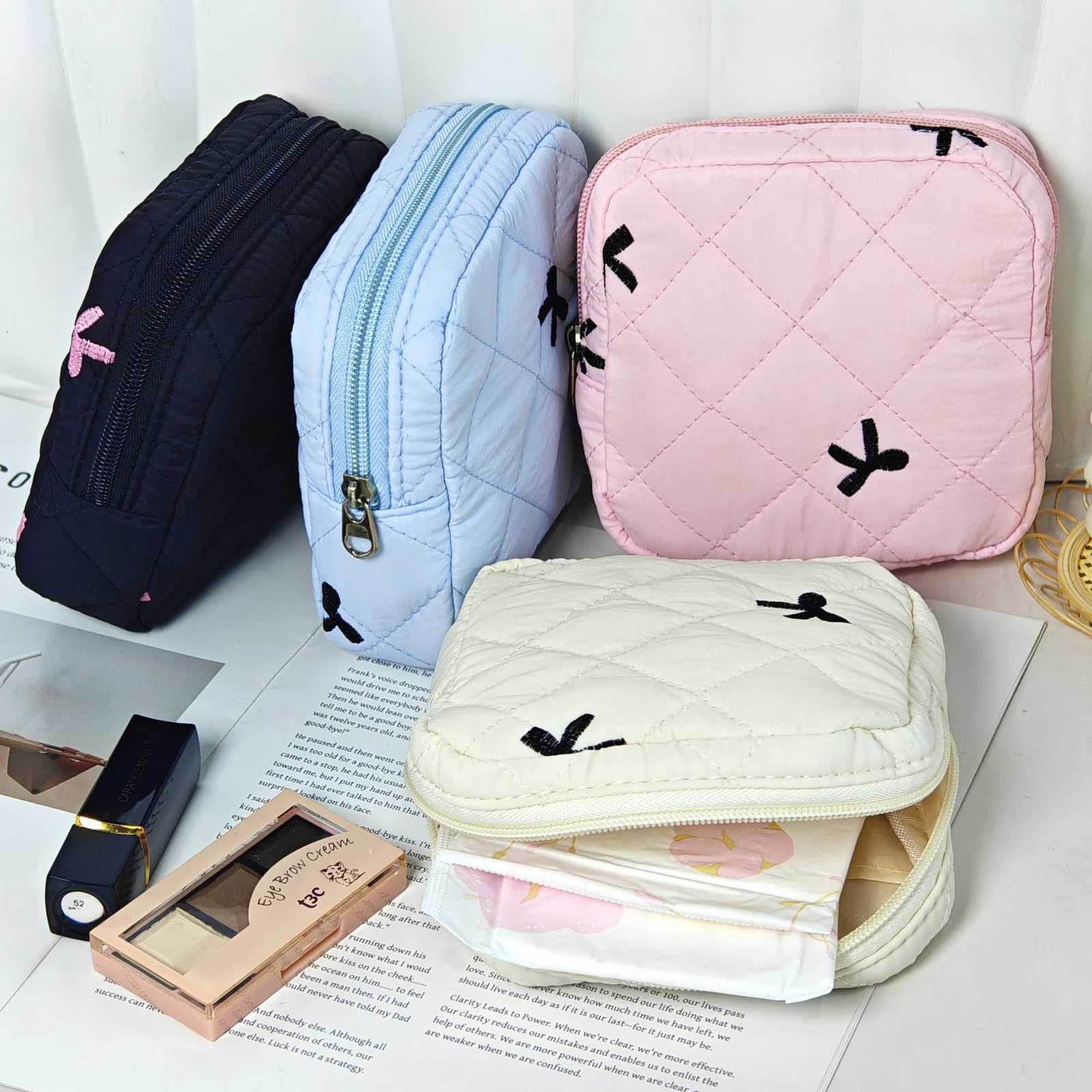 Bows Embroidery Craft Makeup Bag Cute Fashionable Simple and Versatile Suitable for Storing Small ItemsT251024
