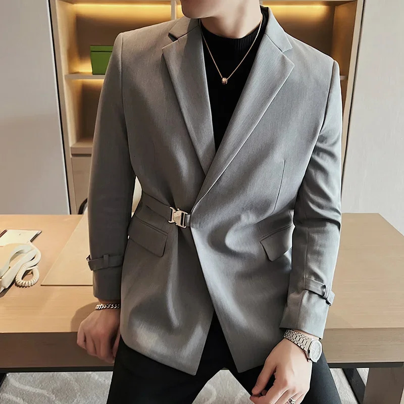 Men Party Wedding Banquet Blazer Solid Metal Buckle Decoration Blazer For Italian Suit Jacket Slim Fit Blazer Homme 251023