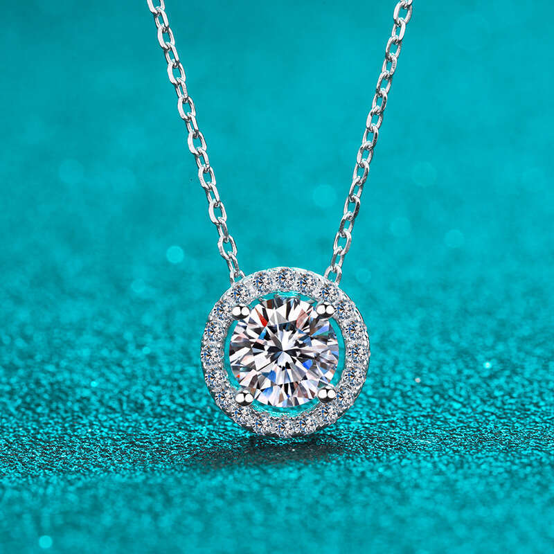 DHCollections-- Sterling Sier Moissanite Necklace for Women Round Pendant Simple Korean Style Live Streaming Hot Sale