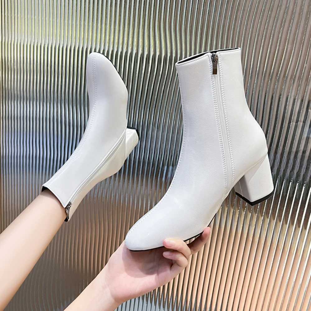 Solid Color Womens Fashionable Ankle Boots with Elegant and Comfortable Side Zipper Mid Heeled Short Boots in Sizes 3542 W251024