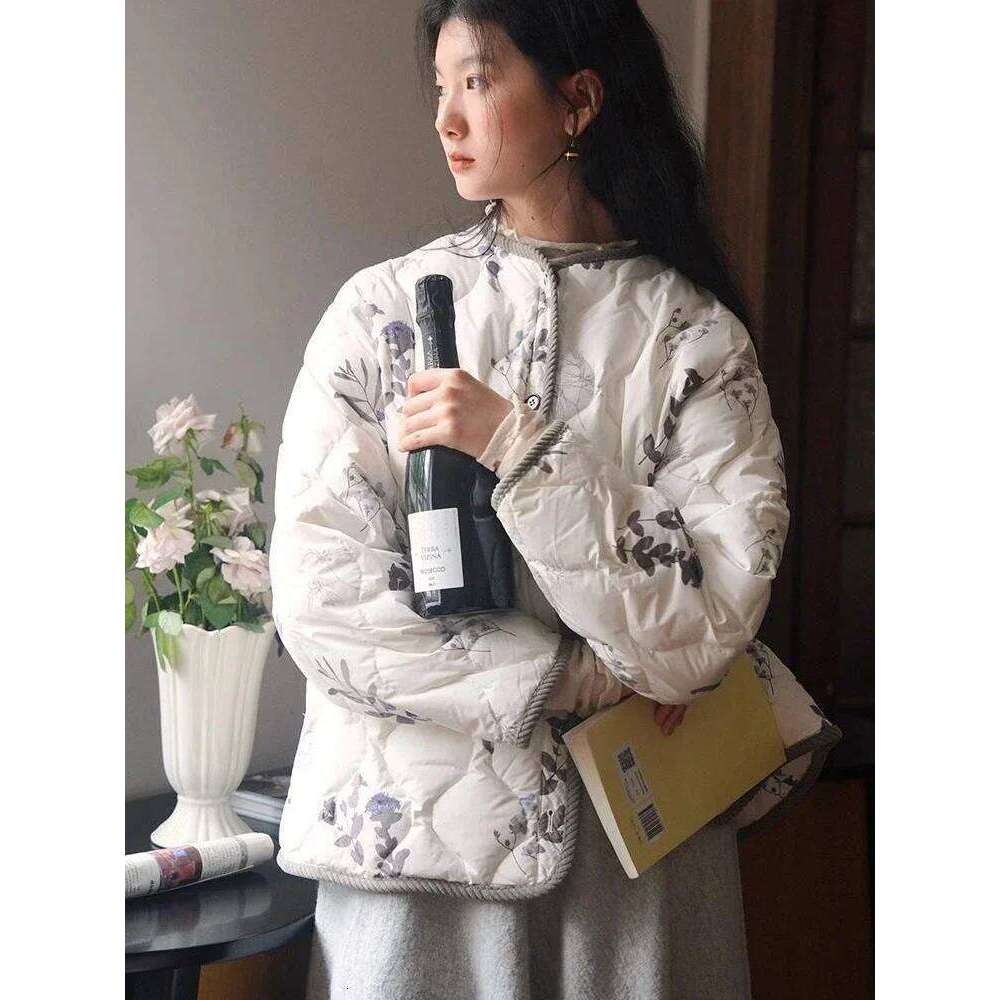 Vintage Floral Quilted Jacket Women's O Neck Single Breasted Dia Plaid Loose Warm Outwear Fashion Long Sleeve Coat Top