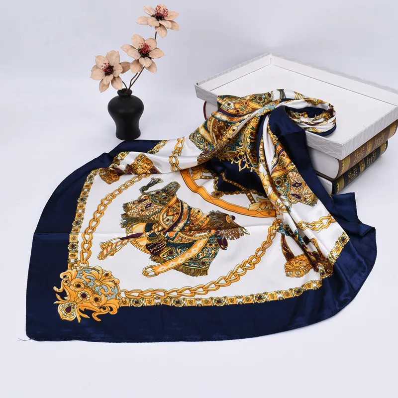 Luxury Silk Shl Square Scarf Wen Print band Foard Satin Hijab Hair Bands Neckerchief Fem Wrs Bandana 90cm Y251024