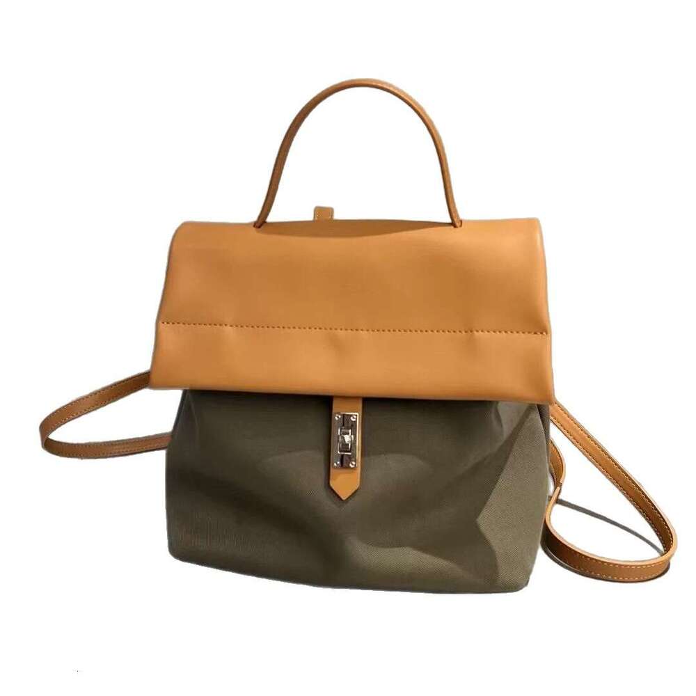 Korean Niche College Style Large Capacity Block Handbag Casual Versatile Contrast Color Simple Bag Backpack High Quality
