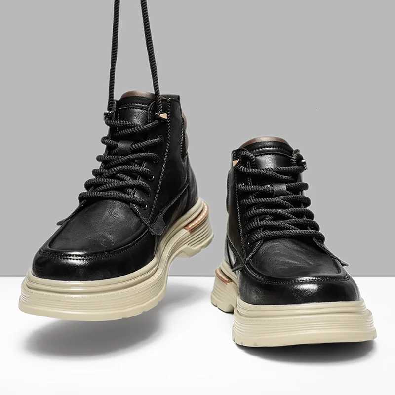 LaceUp High Top Sneakers Fashion Mens Ankle Boots New Basic Male Motorcycle Boots Stylish Handmade High Top Shoes Mens Botas W251024