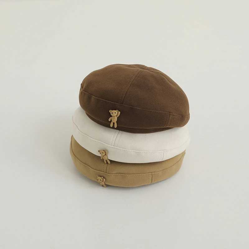 Ins Bear Woolen Kids Beret Hats Fashion Retro Boy Girl Autumn Winter Warm Caps Beanies Korean Children Artist Painter Caps 410YL251024
