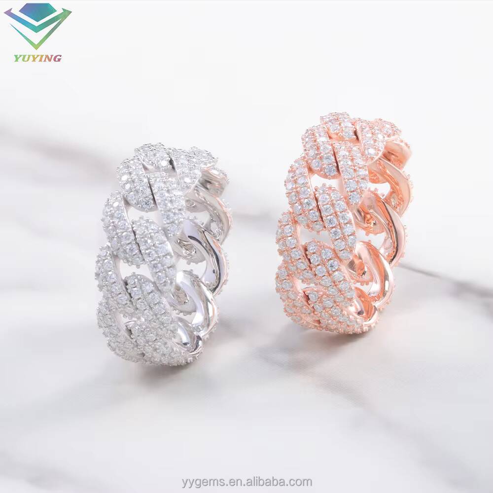 Yy Rts Iced Out Cuban Rings Moissanite Rings Pass Diamond Tester 925 Sterling Silver Hiphop Fine Jewelry Rings for Men