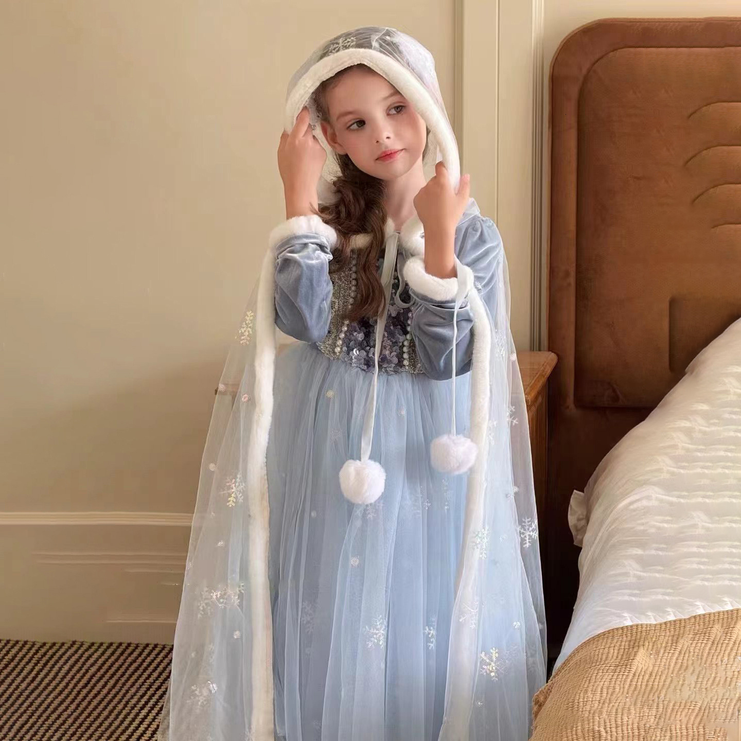 Girl Designer Fashion Princess Dress Cloak Set Autumn/Winter Children's Snow White Birthday Dress Two Piece Set