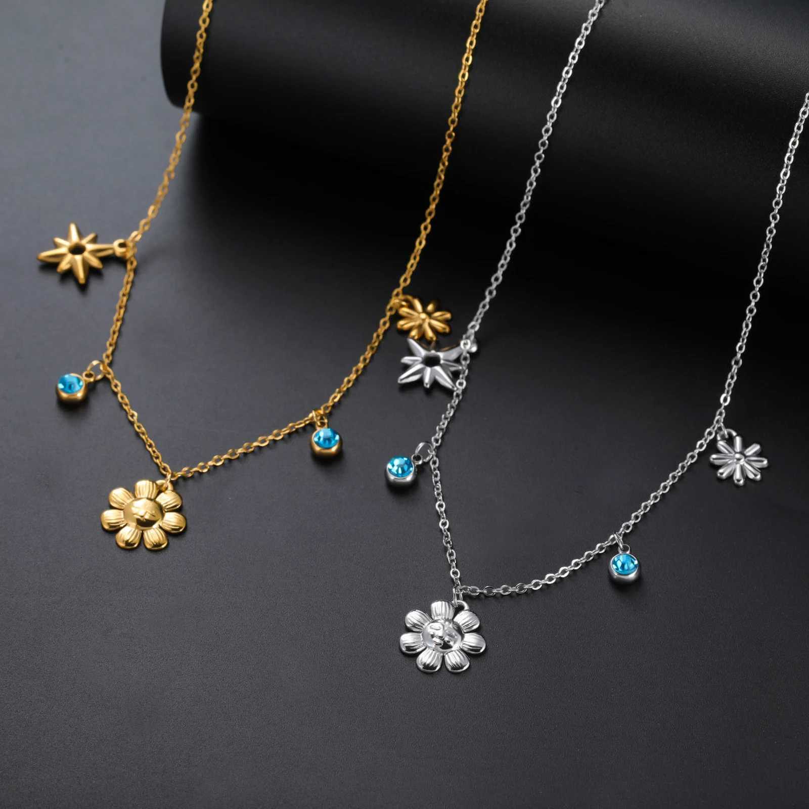 Cazador Flower Star Blue Color Clear Zircon Womens Necklaces Stainl Steel Jewelry 2025 Choker Chain Party Birtay Gifts NewXJ251024