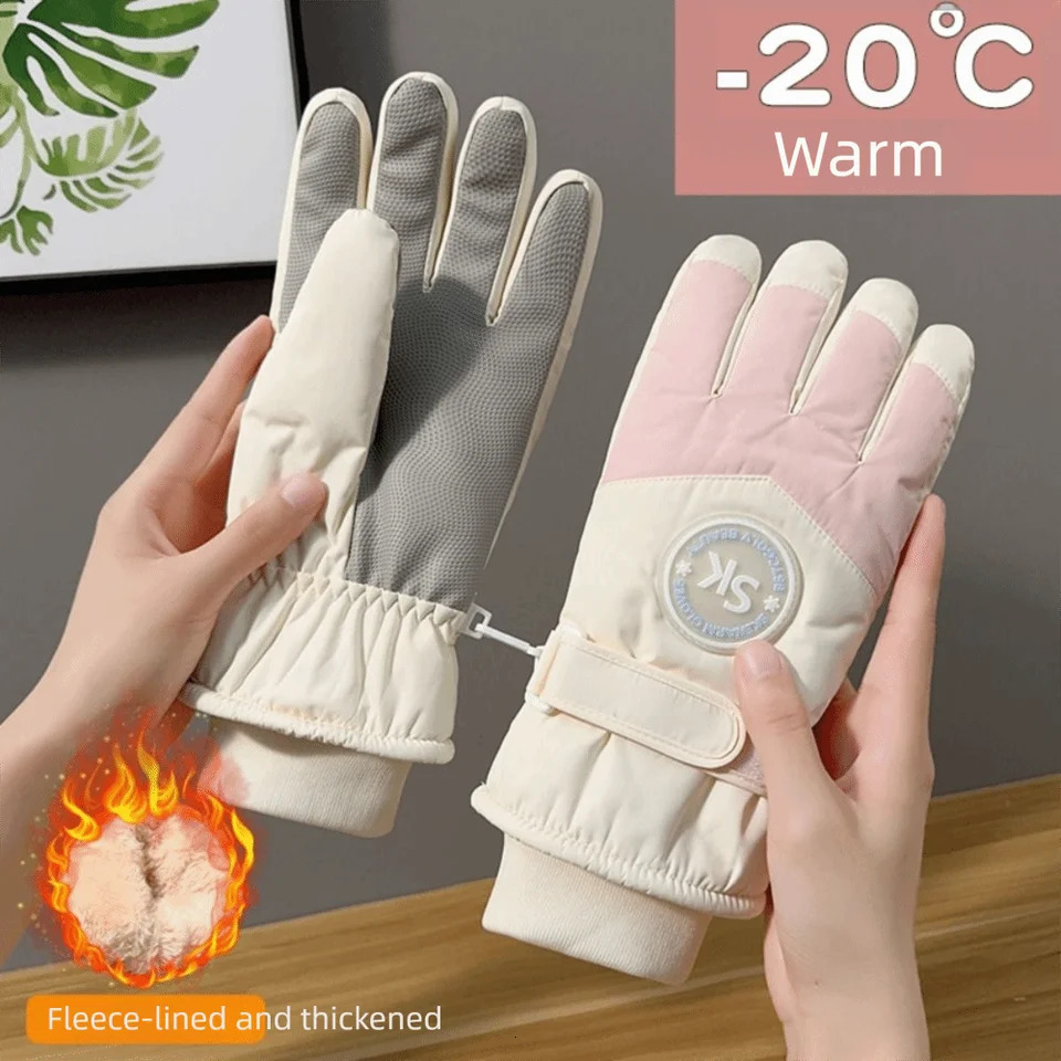 Fashion Plush Lining Ski Gloves Windproof Waterproof Touch Screen Gloves Thick Cotton Winter Cycling Gloves Winter Season 251023