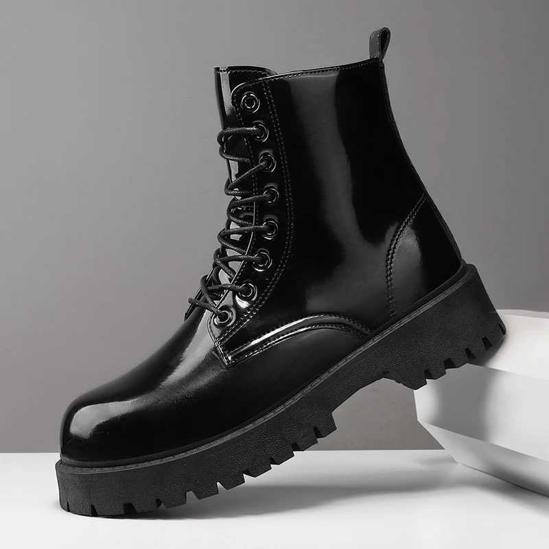 Men Shoes Couple Leather Boots Men Women Unisex Outdoor Casual Shoes Leather Motorcycle Boots High Top Glossy Mens Ankle Boots W251024