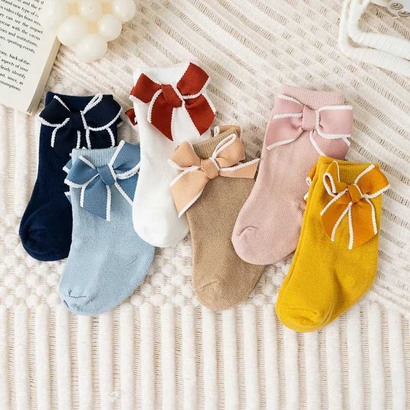 Baby Girls Bows Short Socks Soft Cotton Kids Short Sock Children Floor Solid Plain Princess Style Socken For 05 Years J251024